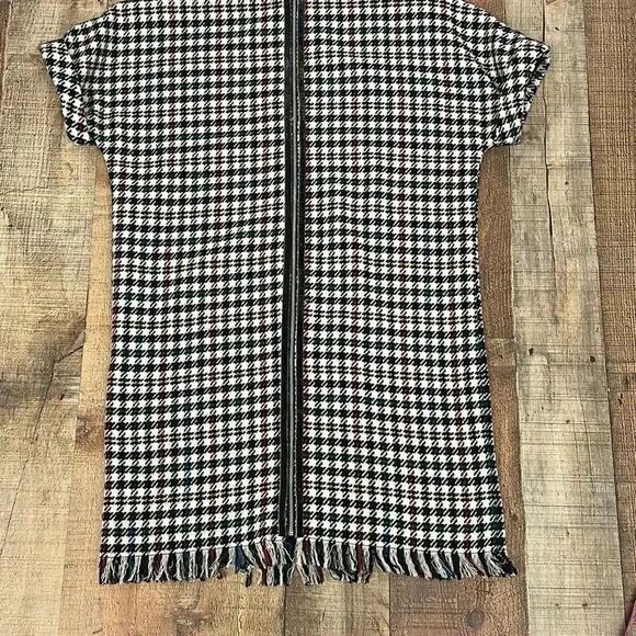 ZARA Trafaluc Collection Houndstooth Mini Dress Fringe Hem - Picture 8 of 10